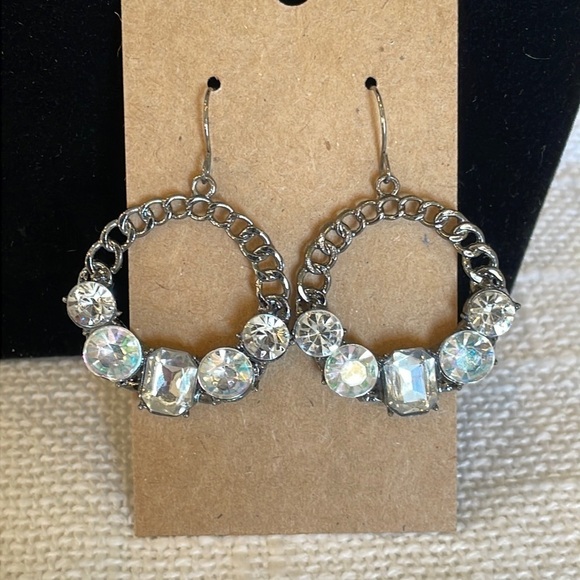 💐5/25 large rhinestone open circle silver chain link dangle drop statement - Picture 1 of 5